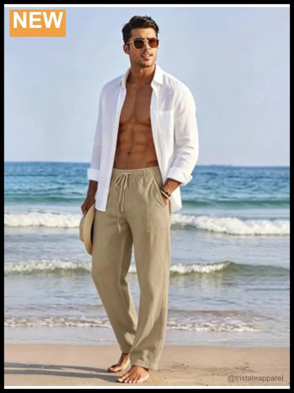 Cotton Linen Pants Men Casual Loose Fit Elastic Drawstring Waist Summer Beach
